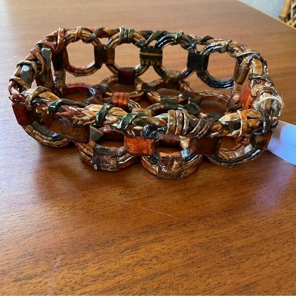 NWT Handcrafted Basket From Brazil Brown Red Black and Tan - Picture 2 of 11